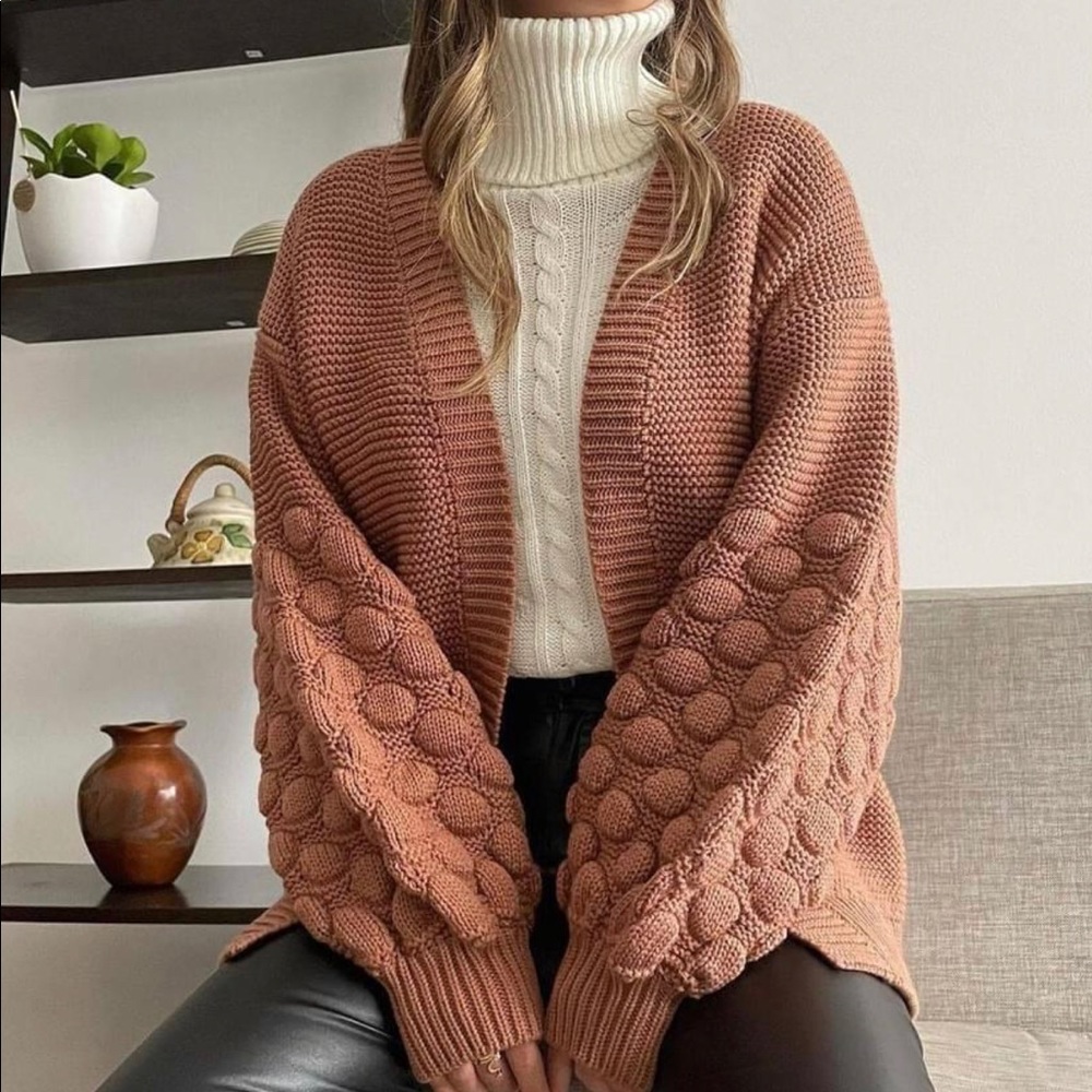 Chunky Knit Bobble Cardigan Sweater